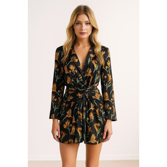 Delfi Collective Black Floral Tiger Lily Mini Dress Women's Small - Picture 1 of 5